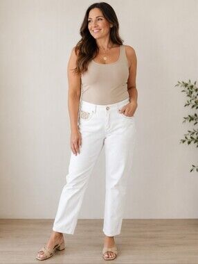 One 5 One White Rhinestone Embroidered Bling Jeans Size 12 Sparkly Y2K Denim